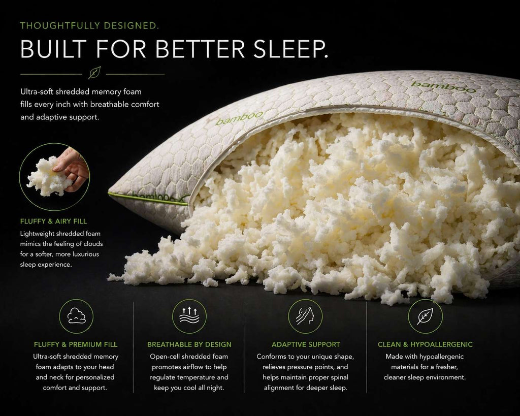Bamboo Pillow | Hypoallergenic Anti Allergy Memory Foam Sensitive Skin Pillow