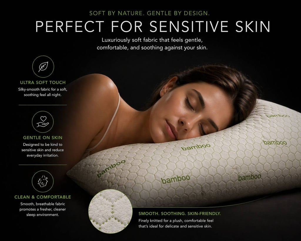 Bamboo Pillow | Hypoallergenic Anti Allergy Memory Foam Sensitive Skin Pillow
