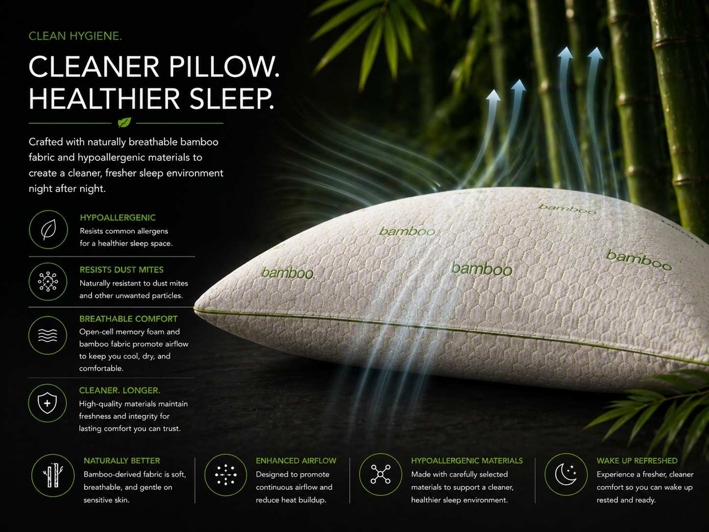 Bamboo Pillow | Hypoallergenic Anti Allergy Memory Foam Sensitive Skin Pillow