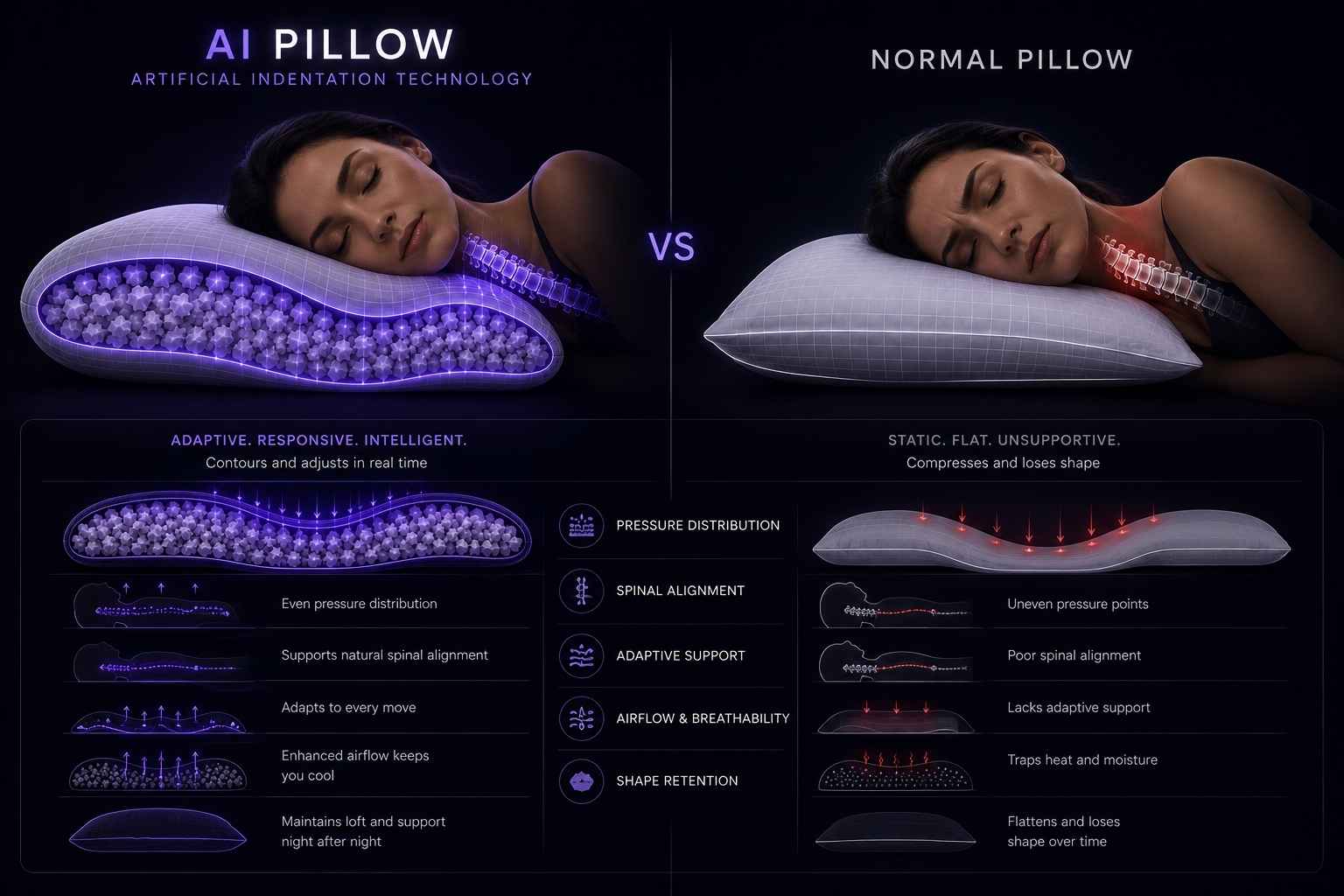 Anti Allergy Sleep AI Pillow vs Traditional Original basic pillows 