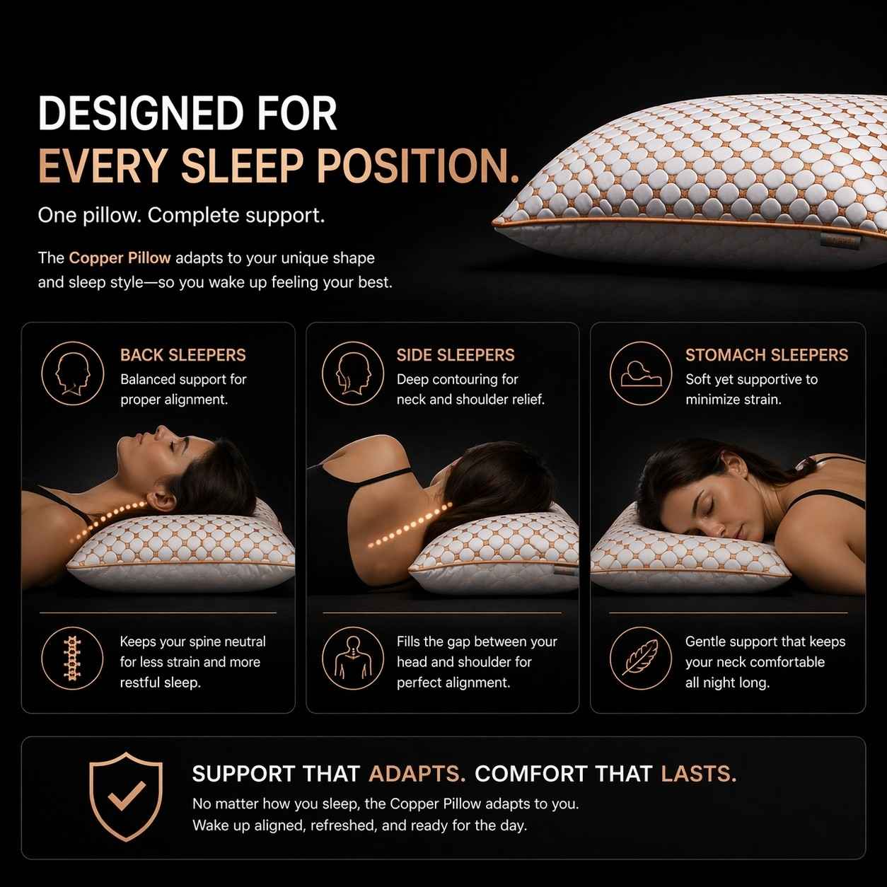 Copper Pillow | Premium Anti Allergy Memory Foam Pillow for Fresh Breathable Comfort