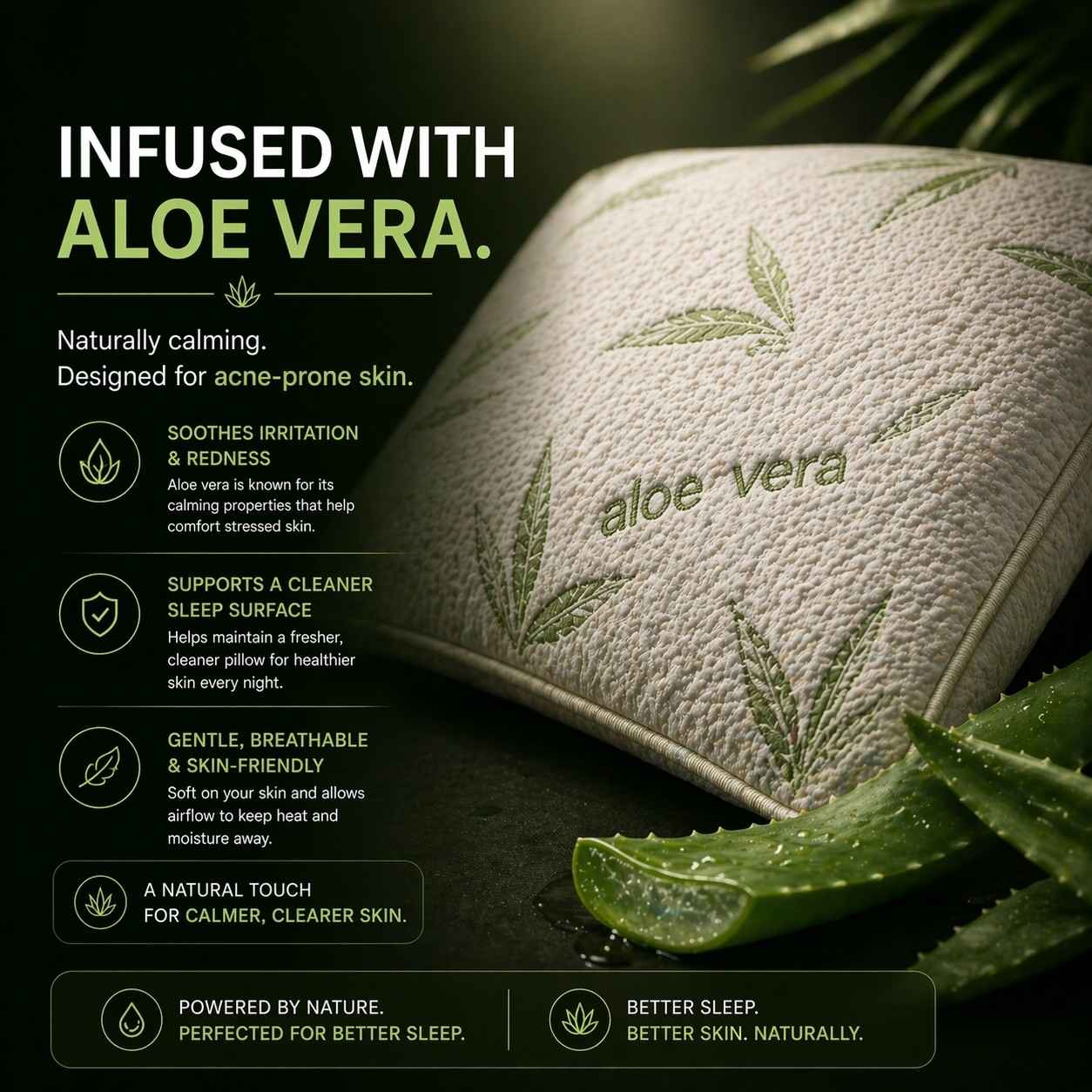 Aloe Vera Pillow | Hypoallergenic Anti Allergy Memory Foam Sensitive Skin Pillow
