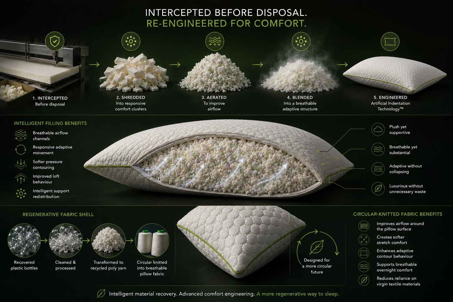 Sustainably manufactured pillow for green eco friendly anti allergy sleep