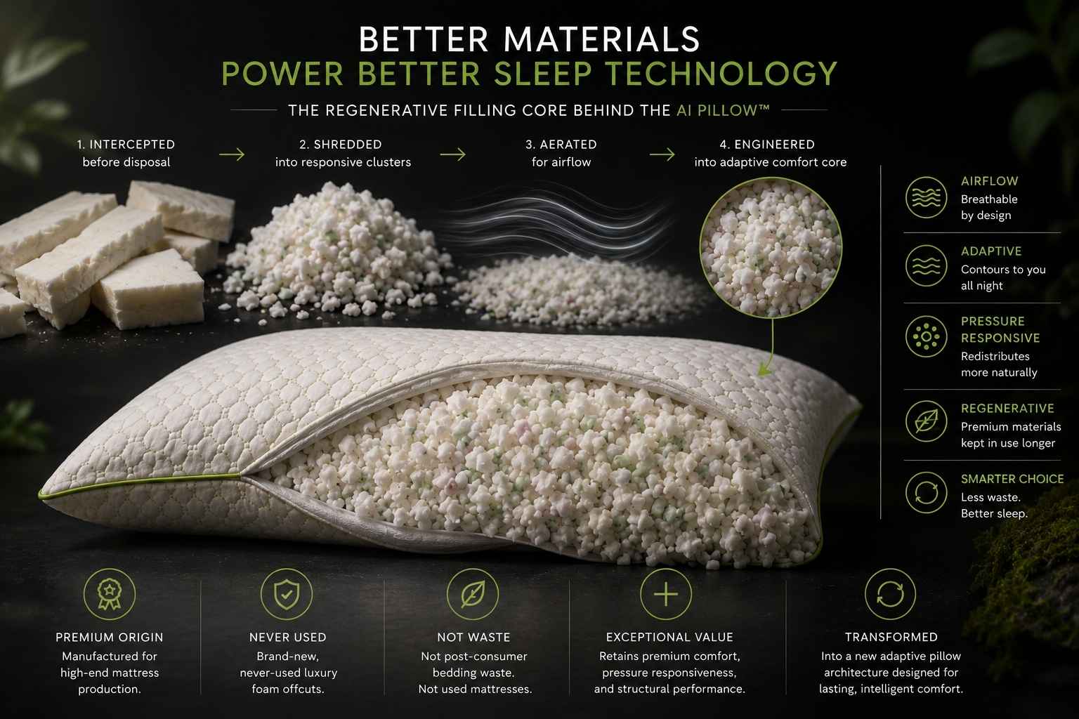 Zero Waste production for a sustainable anti allergy sleep pillow product